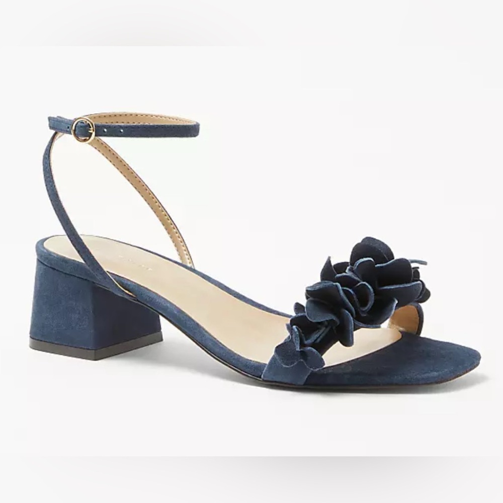 Ann Taylor Navy Petaled Suede Block Heel Strappy Sandal Size 9.5 NWOT